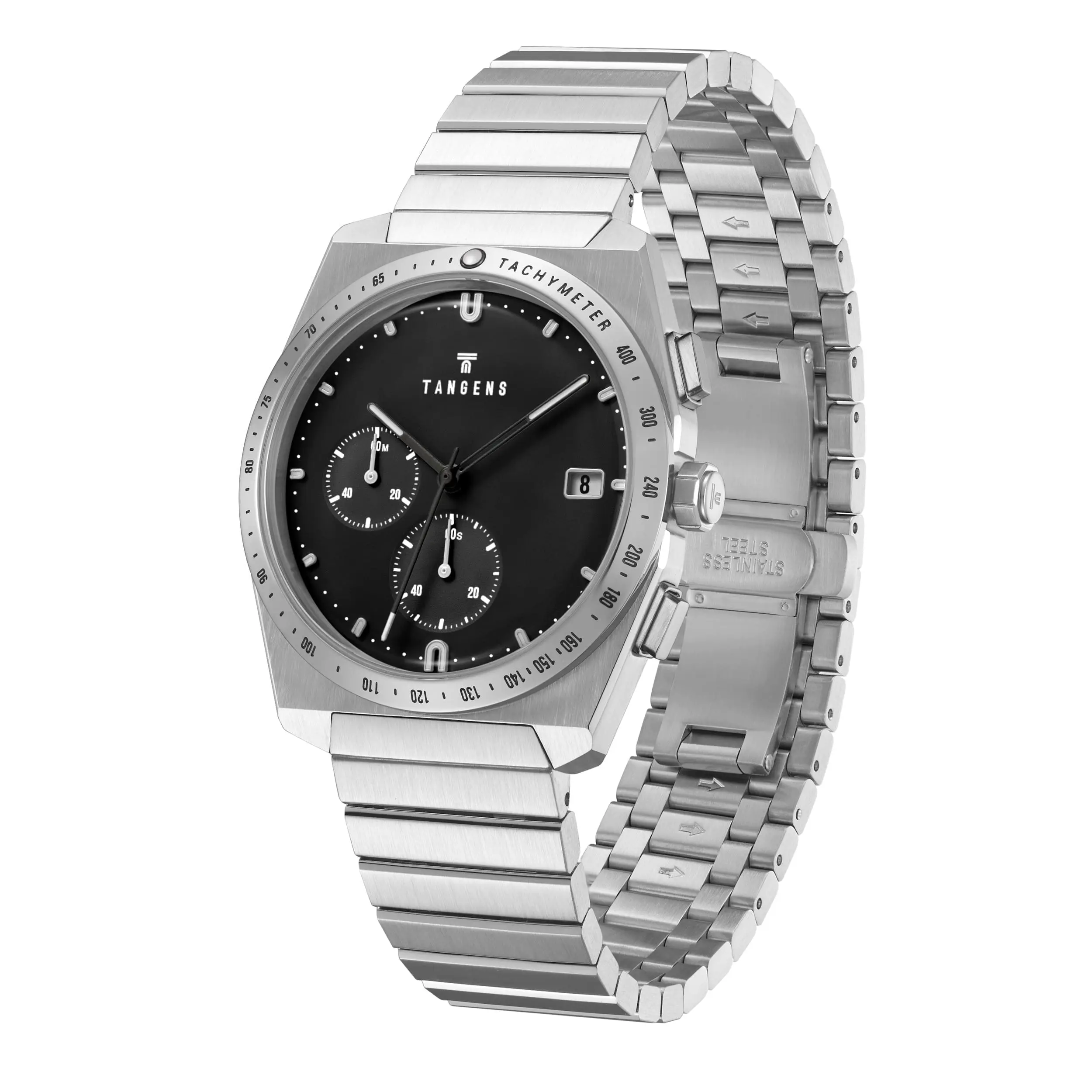Komposition Chronograph in Black, three-quarter view with the bracelet