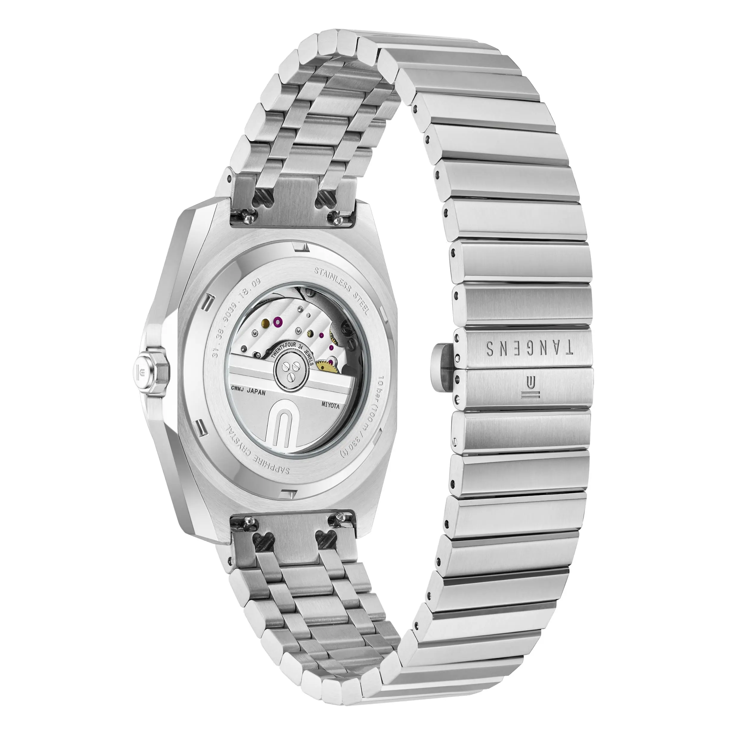 Komposition Automatic in Matte Steel, exhibition caseback showing the movement